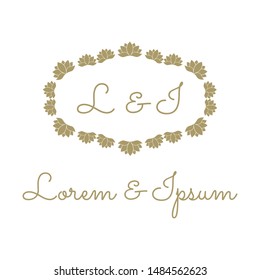 lotus flower wreath, vector monogram temple 