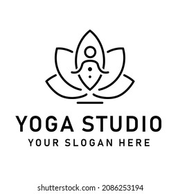 Lotus flower yoga logo flat icon isolated on background