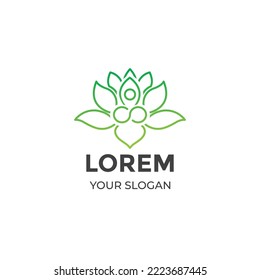 Lotus flower yoga logo vector template. Wellness logo template. Yoga green logo