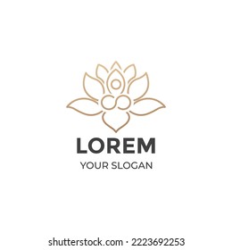Lotus flower yoga logo vector template. Wellness logo template. Yoga golden logo.
