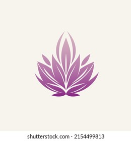 Lotus flower. Yoga, mindfulness, relaxation, meditation logo isolated on light fund. Beauty and spa icon. Elegant, luxury style plant illustration. Natural, healthy lifestyle symbol. Purple color.