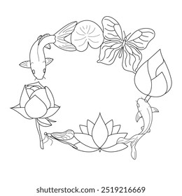 lotus flowers Beautiful monochrome vector floral frame with lotus flowers and leaves in graphic style.
