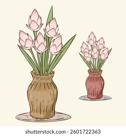 Lotus flowers for buddha vector drawing outline