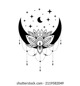 Lotus Flowers Crescent Moon Stars Vector Stock Vector (Royalty Free ...