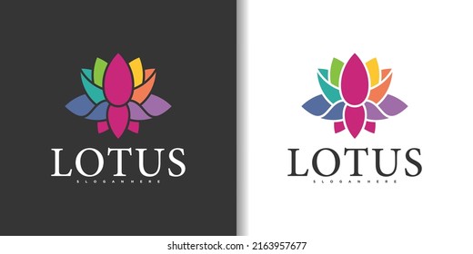 Lotus flowers design logo template icon with full colour concept Premium Vector