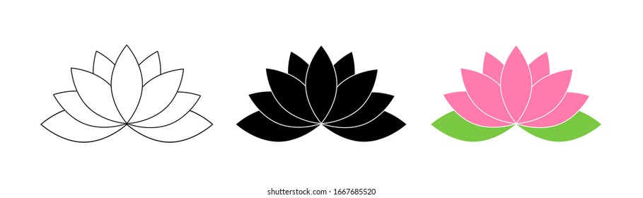 Lotus flowers. Lotus in flat deisgn, isolated on white background. Lotus Flower Logo. Flowers Harmony icons. Vector illustration.