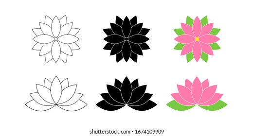 Lotus flowers. Lotus in flat deisgn, isolated on white background. Lotus Flower Logo. Flowers Harmony icons. Vector illustration.