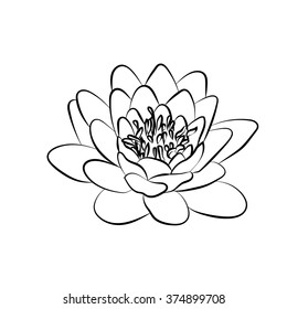 Lotus flowers icon. The black line drawn on a white background