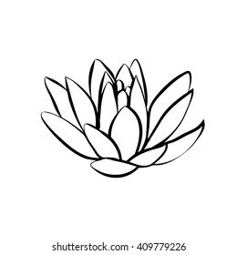 Lotus flowers icon. The black line drawn on a white background
