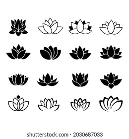 Lotus flowers icon set in flat style, Vector Illustration