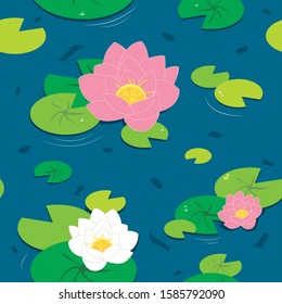 Lotus flowers lake seamless pattern