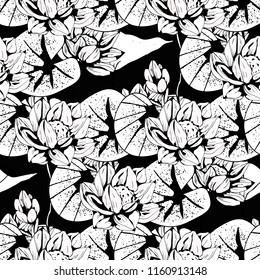 Lotus flowers, leaves seamless pattern. Floral background. Botanical print. Fabric design