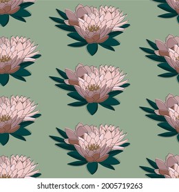 Lotus flowers and leaves seamless pattern. Vector illustration. Wedding invitation, fashion pattern