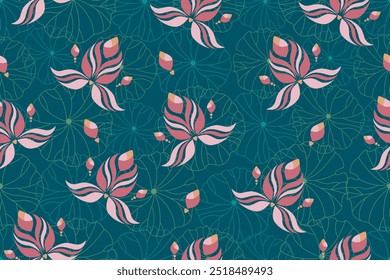 
Lotus flowers on lotus leaves reduce the pattern, use them as fabric patterns and wallpapers Vector beach illustration