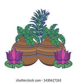 Lotus flowers and pots with leaves symbol vector illustration graphic design