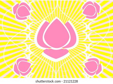 Lotus flowers in radiant yellow background 	