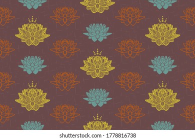 Lotus flowers seamless pattern, hand drawn vector illustration