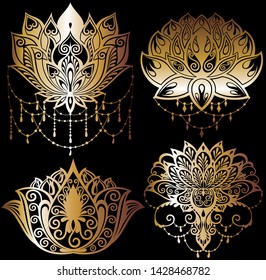 Lotus flowers silhouettes. Set of four vector illustrations