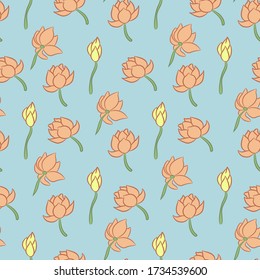 Lotus flowers tender seamless pattern