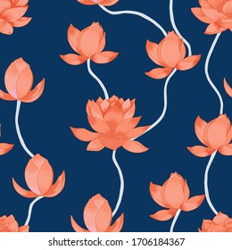 Lotus Flowers Vector Seamless Pattern