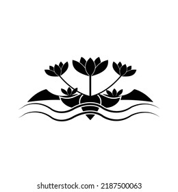 Lotus flowers water lily vector icon | Black Vector illustration |