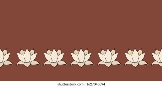 Lotus Flowers white creating Border Lily flower on brown background seamless vector repeat surface pattern