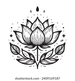 Logotipo de dibujo de mano de Lotus, ilustración, vector