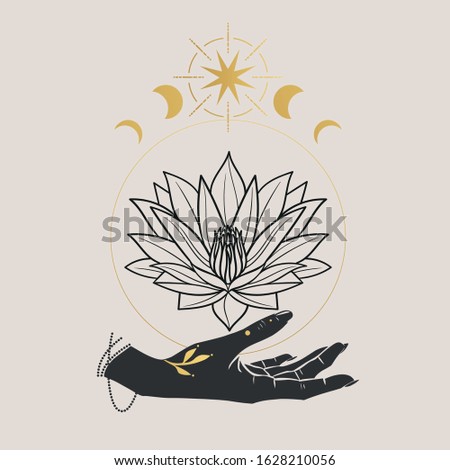 Lotus in hand. Vector hand drawn illustration
