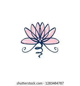 Lotus, harmony and Universe symbol, sacred geometry. Ayurveda and balance logo or label. Tattoo design. Bohemian art for posters and textile. Isolated editable illustration