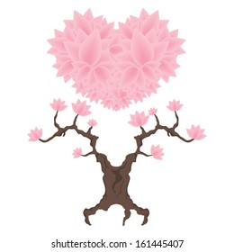 Lotus heart above a tree trunk St. Valentine's Day vector illustration
