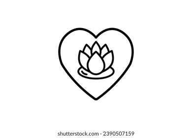 lotus in heart icon. icon related to meditation, wellness, spa. line icon style. simple vector design editable