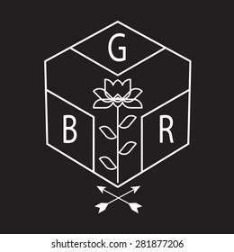 Lotus in hexagon cube concept logo 