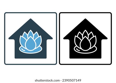 lotus home icon. icon related to meditation, wellness, spa. solid icon style. simple vector design editable