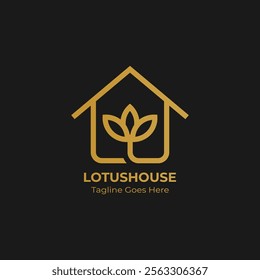 Lotus house logo design. Vector illustration of lotus and house linear for spa or real estate.