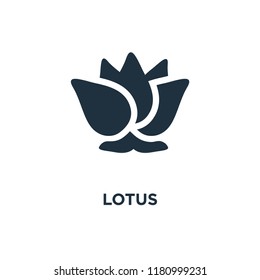 Lotus icon. Black filled vector illustration. Lotus symbol on white background. Can be used in web and mobile.