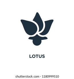 Lotus icon. Black filled vector illustration. Lotus symbol on white background. Can be used in web and mobile.
