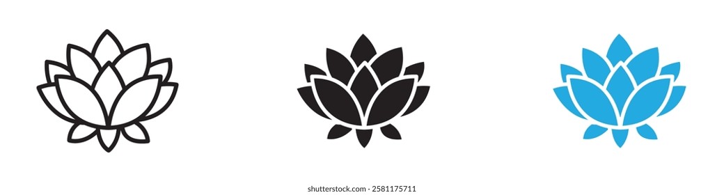 Lotus icon black white vector outline