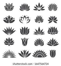 Lotus icon. Botanical logo for beauty salon tropical plants vector stylized set