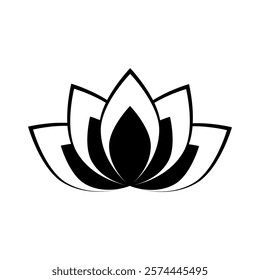 Lotus icon in flat style. Flower symbol isolated on white background. Harmony sign in black. Lily abstract symbol. Vector illustration for graphic design, Web, UI, app