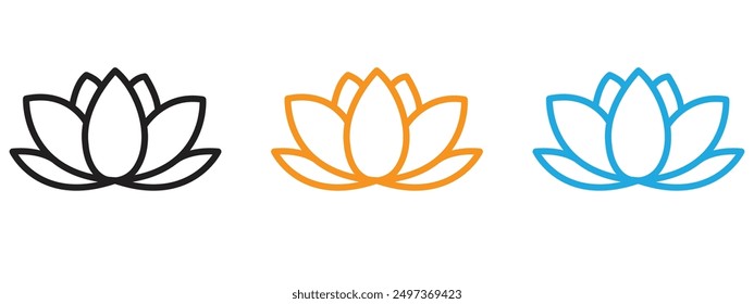 Lotus icon Flat vector set outline