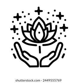 Lotus Icon with Hand Underneath vector line icon