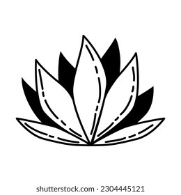 Lotus icon. Logo outline illustration of lotus flower. Black and white hand drawn line art style