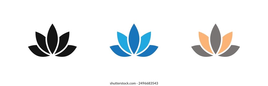 Lotus Icon outline collection or set in black and white