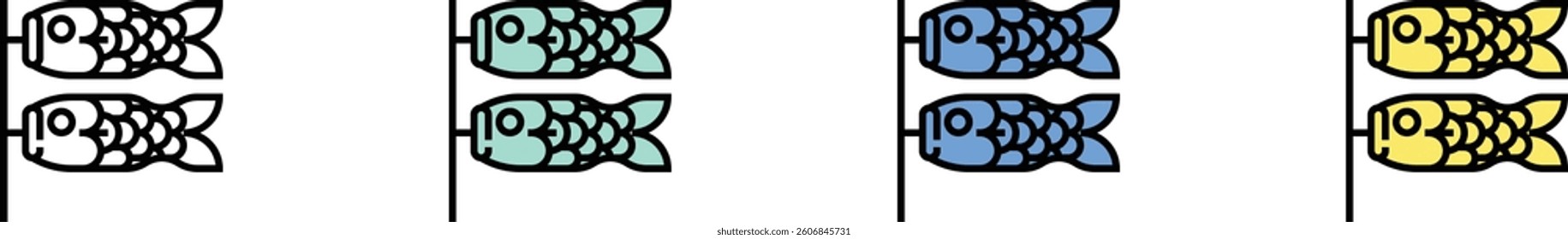 lotus icon. Outline, Green, Blue and Yellow Style Design Isolated On White Background