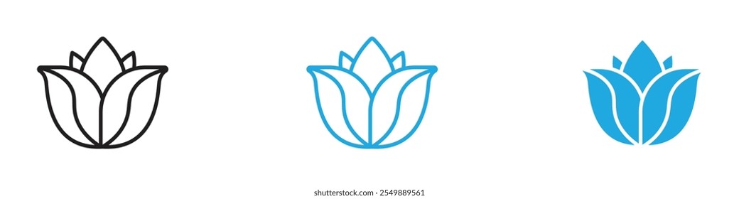 Lotus icon Outline vector line set