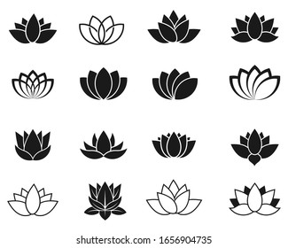 Lotus icon set in flat style, Vector floral labels for Wellness industry