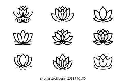  Lotus Icon. Set of Lotus Flower 