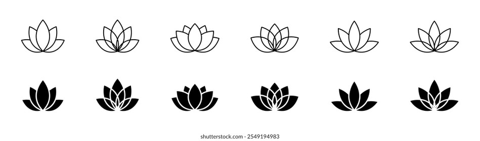 Lotus icon set. Flower, leaf nature symbols collection. Vector icons