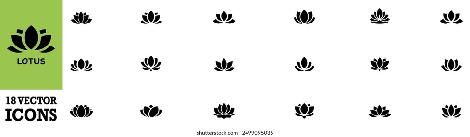 Conjunto de iconos de Lotus. Colección simple del icono del loto. Vector de flor de loto. Ilustración vectorial. Gráfico de Vector. EPS 10