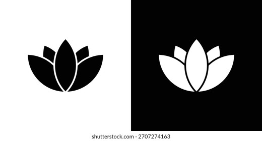 Lotus icon in solid silhouette set. Vector Illustration.